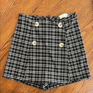 Black and White Plaid High-Waisted Shorts